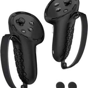AMZDM Controller Grip for Meta Quest 3S Oculus Quest 3 VR Accessories Grips Cover for VR Touch Controllers Straps Silicone Covers Protector with Non-Slip Thumbstick Covers 1Pair Black